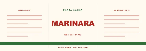 MARINARA sample: a 8.5 × 3 in square corners label for a jar wrap